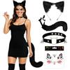 BaiDekun Costume da Catwoman da donna, 4 pezzi, costume da gatto per Halloween e Carnevale, costume da gatto noir con orecchie di gatto e coda per cosplay e feste