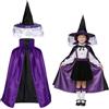 Augesak Vestito Strega Halloween Bambina,Costume da Cosplay Bambina,Cappello a Punta con Tulle,Mantello Strega-Nero e Viola Reversibile per Halloween Carnevale Giochi Ruolo A