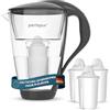 PerloPur Filtro acqua in vetro PearlCo (antracite) con 3 cartucce filtranti Classic - riduzione di calcare, cloro, piombo e rame con caraffa in vetro - compatibile con Brita Classic - Made in EU