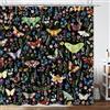 GOAOK Tenda da doccia floreale con farfalle e farfalle, tenda da doccia in tessuto nero moderno ed elegante, accessori per il bagno, confezione da 12 ganci, 152 x 183 cm