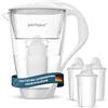PerloPur Filtro acqua in vetro PearlCo (bianco) con 3 cartucce filtranti Classic - riduzione di calcare, cloro, piombo e rame con caraffa in vetro - compatibile con Brita Classic - Made in EU