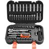 VEVOR Set di Bussole, 70 Pezzi, Set di Bussole e Cricchetti da 6,4 mm, SAE e Metriche, Profonde e Poco Profonde, con Punte, Accessori e Custodia, Acciaio Legato CR-V, per Riparazioni Auto