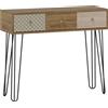 HOMCOM Tavolo Consolle con 3 Cassetti e Gambe in Acciaio, Stile Bohemien, Legno Naturale | Aosom Italy