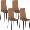 HOMCOM Set di 4 Sedie da Pranzo Moderne con Schienale Alto in Finta Pelle e Acciaio, 41x50x97 cm, Marrone | Aosom Italy