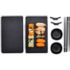 mikamax Sushi Set per 2, Set Sushi per 2 Persone, Nero, Con 2 Bacchette, 2 Ciotole per Salsa di Soia e 2 Piatti da Portata