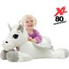 BAKAJI Peluche Unicorno Gigante XL 80cm Cavallo Pupazzo Giocattolo Bambini Bianco Grigi