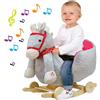 BAKAJI Cavallo a Dondolo in Legno con Ruote e Suoni Poni Cavalluccio Poltroncina Grigio