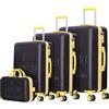 ENRICO COVERI Set 4 Valigie Rigide ABS Trolley Viaggio Nero con Ruote Easy Roll e Beauty Case