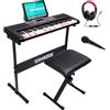 BAKAJI Tastiera Musicale Pianola Elettronica 61 Tasti Luminosi con Supporto e Sgabello