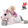 BAKAJI Peluche Unicorno Gigante XL 80cm Cavallo Pupazzo Giocattolo Bambini Morbido Rosa