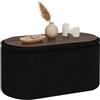 PINPLUS Panca Contenitore con Coperchio Imbottito, Ovale e Pieghevole, in Tessuto Boucle, come Poggiapiedi per Soggiorno e Camera, 76x38x38 cm, Nero