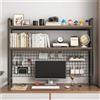 NUODWELL Libreria a 2 ripiani per computer, in metallo, con pannello a griglia, 95,3 cm, multiuso, in legno, per ufficio, casa, dormitorio