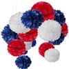 MAKFORT Set di 15 pompon, decorazione colorata, carta velina, per matrimonio, compleanno, festa (15,5/25/30 cm) Blau Rot Weiß