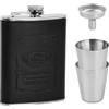 Daelesr Fiaschetta Tascabile 8oz/227 ML, Fiaschetta in Acciaio Inox Nero, con Due Bicchierini E Imbuto, Fiaschette In Pelle Nera è Piccola ed Elegante, Portatile Hip Flask per Campeggio, Picnic, Trekking