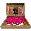 Castle Tees Ufficiale rosa 50 pezzi x 60 mm 2 1⁄3 pollici rosa Premium Bamboo Golf Tee con uno strumento di riparazione del passo 0, marcatore palla e matita. Due volte la forza del bambù