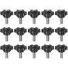 QUARKZMAN 15 Pezzi Pomelli a Stella M6 x 14mm Vite Filettata in Acciaio Inossidabile 304, 25mm Manopola Zigrinata Vite a Testa Zigrinata a 6 Stelle Plastica Impugnatura Manopola, Nero