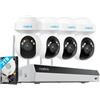 Reolink Sistema di telecamere Wi-Fi 6 PTZ 4K, 4 telecamere WiFi esterne, pan 355° e tilt 50°, tracciamento movimento, rilevamento smart, notturna a colori, NVR Wi-Fi 12 canali HDD 2TB, RLK12-800WPT4