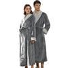 BERDITH Accappatoio Lungo Morbido, Unisex Con Cappuccio, In Pile, Taglie Grandi, Per Coppie, Vestaglia Con Cintura Lunga, Grigio