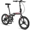 Licorne Bike Phoenix 2D Cross - Bicicletta pieghevole in alluminio, 20 pollici, freno a disco, pieghevole, da uomo e da donna, a 7 marce, telaio in alluminio (ruote Mag Wheels, antracite/rosso)