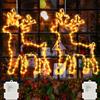 echosari 2 pezzi Renna LED decorazione per finestra di Natale a batteria, 120 LED catena luminosa a forma di Babbo Natale con timer in metallo, catena luminosa per tende da renna per interni ed