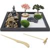 Nizirioo Zen Set da giardino in miniatura regalo giapponese Zen sabbia meditazione roccia sabbia giardino base in legno per relax (statua buddha)