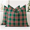 JOTOM Set di 2 Tartan Scozzese Federe per Cuscini 60x60cm Copricuscini Di Natale Agriturismo Plaid Decorativo Cuscini Divano Arredamento per la Casa per Divano Soggiorno Letto (Verde Rosso)