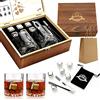 exreizst Whisky Stones, set regalo di bicchieri da whisky, pietre refrigeranti in scatola di legno fatta a mano, fresche senza diluizione, set di 2 bicchieri da whisky, regalo per papà, marito, uomo (rotondo2)