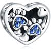 CRISNATA Cucciolo Cane Zampa Stampa Charms con Birthstone settembre, si adatta Pandora Pet Bracciale, 925 Argento Sterling Zaffiro Cristallo Pawprint Cuore Perline, Regali per Mamma/Bambino/Bambino