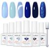 Modelones Smalto Semipermanente Unghie Blu 6 Colori Hema-free Cat Eye Magnetico Glitter Gel Smalto UV per Unghie Nail Art French Gel Nail Polish