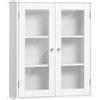 kleankin Armadietto Pensile Bagno a 2 Ante in Legno e Vetro con Ripiano Regolabile, 55x20x65 cm, Bianco
