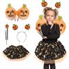 PARTY GO Costumi Halloween Bambina Abito con Gonna Tulle a Tema Zucca Dorata, Comprensivo di Ali, Copricapo e Bacchetta Magica