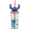 CSF2 COLZANI Disney Stitch Borraccia Bicchiere con Cannuccia in plastica 360 ml figura 3D personaggio
