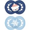 Mam Winter Edition Original Succhietto in Silicone 6+ Mesi colori Blu e Celeste, 2 succhietti