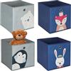 Relaxdays Set da 4 Contenitori per Giochi dei Bambini, Scatole Portagiochi con Disegni, Cubi 30x30x30 cm, Colorato