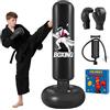 Qoosea Sacco da Boxe per Bambini, 168 cm Stabile Pungiball Bambini Gonfiabile con Guantoni da Boxe, per Pratica di Taekwondo Karate MMA, Sacchi da Boxe Gonfiabile per 3-14 Ragazzi Ragazze-Rosso