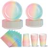 Nkaiso 96Pcs Arcobaleno Piatti Carta per feste di Compleanno-24 Ospiti
