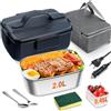 Scaldavivande Elettrico Portatile 60W 3 In 1 (12V/24V/220V) - Lunch Box In Acciaio Inox 1,8L Con Posate E Borsa