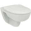 Ideal Standard - i.life A Set WC composto da WC a parete con sedile WC, design rotondo, WC senza bordo (RimLS+), sedile WC con abbassamento automatico (chiusura morbida), bianco lucido