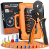 Preciva Set Pinza Crimpatrice con 1500 Puntalini Pinza Crimpatrice a Cricchetto 0,08-16mm² AWG28-5, Crimpa Puntalini/Capicorda Isolati e Non Isolati, Pinza a Crimpare Quattro