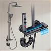 YJYAJIE Colonna Doccia con Miscelatore, 4 Modalità Set Doccia con Soffione e Doccetta Quadrato, Display a LED, Altezza Regolabile, Getto, Rubinetto, Antibruciore, Nera