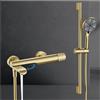 QREZAA Rubinetto Vasca da Bagno a Parete, Miscelatore Vasca da Bagno con Doccetta 3 Modalità, Bocca Girevole di 90°, Supporto e Tubo da 150cm, Rubinetto Doccia in Ottone (Oro Spazzolato)