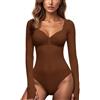 AOWVUTS Body Donna Manica Lunga Bodysuit Scollo a V Sexy Tinta Unita Elegante Body Aderente Top Tuta Basic T-Shirt Casuale Elasticizzato Jumpsuits Camicie Bluse Maglietta Intima