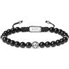 GAVU Bracciale da Uomo con Perle di Onice Nero Pietra Naturale e Amuleto Fleur de Lis, Bracciale Onice Nero da Uomo Regolabile