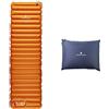 Ferrino Swift Materassino Gonfiabile Arancione, 200X60 Cm & Cuscino Gonfiabile Goffrato Unisex Blu, 40X30X7 Cm