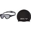 ARENA The One Mask Occhialini Nuoto Anti-Appannamento Unisex Adulto, Maschera Piscina con Grandi Lenti, Protezione UV & Classic Silicone, Cuffia Unisex Adulto, Nero (Black-Silver), Taglia Unica