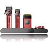 VGR 3 in 1 Set Tagliacapelli Uomo Professionale Contiene Macchinetta per Capelli, Rifinitore e Rasoio per Capelli, Dotato di Motore Potenziato, Display a LED, Base di Ricarica e Custodia, Rosso