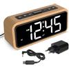 Netzu Sveglia forte per sonno profondo, sveglia digitale in legno con display LED, 12 suonerie di allarme, 5 luminosità regolabile, 5 volumi, manuale DST, marrone sveglia retrò per camera da letto (bianco
