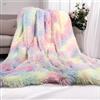 Myru Coperta di peluche super morbida colorata biancheria da letto divano coperta pelosa fuzzy pelliccia calda gettare coperta accogliente per l'inverno (arcobaleno, 130 x 160 cm)