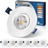 QOJUX Faretti LED da Incasso, 5W 500LM Ruotabile Luci Ultrasottili da Soffitto 3000K 4000K 6500K, IP44 Faretti LED da Incasso per Cartongesso Ø64-80mm AC 220-240V, Set di 6