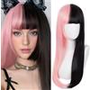 Salaibs Parrucche dritte rosa e nere per donne anime parrucca lunga sythetic con parrucca Cosplay di Halloween in fibra resistente al calore